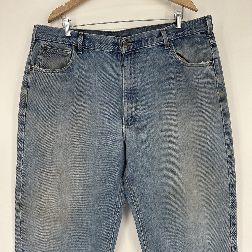 Men's Carhartt Work Jeans Light Wash Distressed Durable Pants Relaxed Fit 41x32
